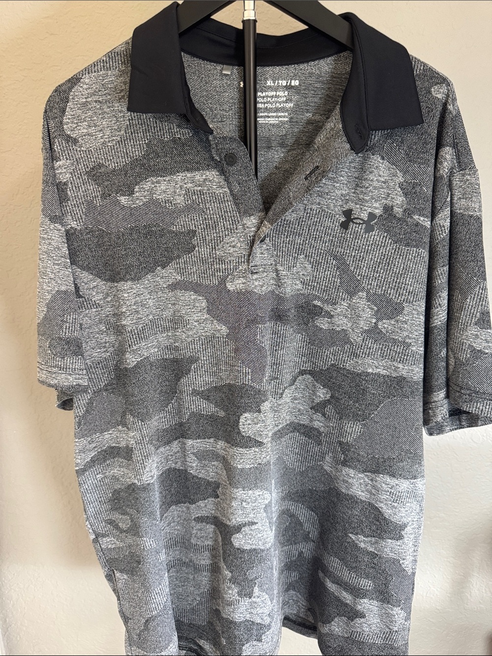 Under Armour Men's Gray Camo Polo with Black Collar
